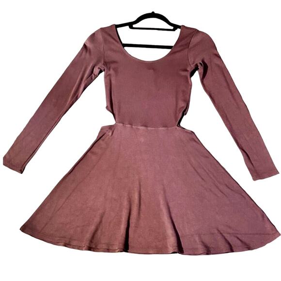 Garage Dresses & Skirts - Garage Fit & Flare Mini Dress, Stretch, Long Sleeve Cut Out Burgundy Small